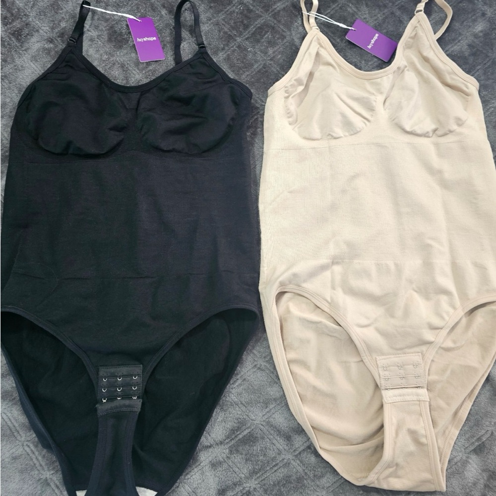 Elegant Black and Cream Shapewear Bodysuit Duo